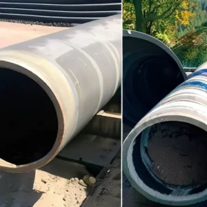 Защита чугунных канализационных труб (ЧШГ): битумный лак снаружи и цементно-песчаное покрытие (ЦПП) изнутри